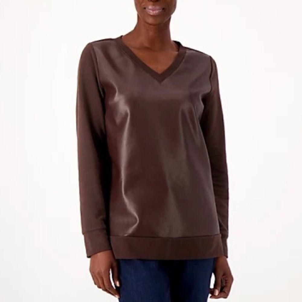 Belle by Kim Gravel French Terry and Faux Leather Top